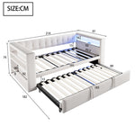 Multifunctional Upholstered Sofa Bed with LED Lighting, Power Outlets and Ample Storage, 90/180x190cm, Beige