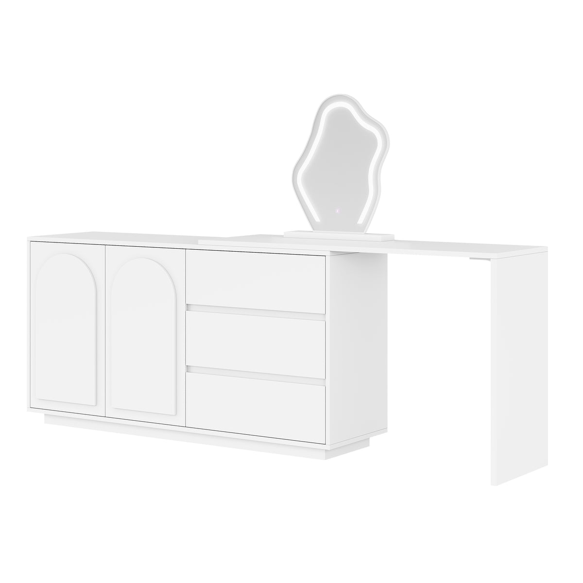 Dressing Table with LED Mirror & Extendable Tabletop, White