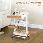 Serving Cart, 3-Tier Storage with Hooks, Steel White