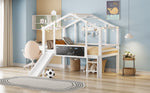 Children's Bed Attic Design, Ladder, Slide, Graffiti Board, Multifunctional Solid Wood, White