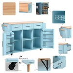 Dining Trolley Sideboard Extendable Fold-Down Worktop Storage Casters Blue/Solid Wood Grain