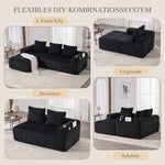 Compact Modular Sofa Side Pocket Cup Holder 3 Cushions - Corduroy Black
