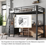 Iron Bunk Bed with Table, 3 Drawers, Ladder, 90x200cm, Black/Dark Walnut