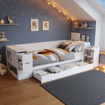 Children's Daybed 90x200cm Multifunctional Single Bed with Storage Drawers Shelves and Bedside Table White