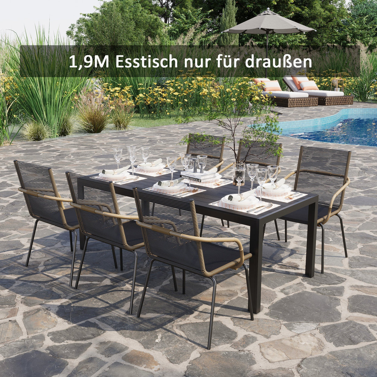 Aluminum Garden Table Weatherproof Wood-Plastic Composite Black