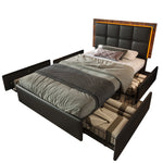 Bed Frame, LED, 4 Drawers, Adjustable Headboard, Black PU