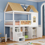 Bunk Bed with Wardrobe & Shoe Rack 90x200cm, White & Natural Pine