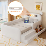Children's Bear Bed 90x200cm with Storage & Night Light, White
