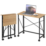 Folding Desk 80cm with Wheels, Space Saving, Oak