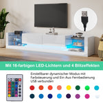 High-Gloss TV Cabinet, 181cm LED Lit, 80-inch Capacity with Glass Front and Two Folding Drawers