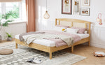 Double Rattan Bed 160x200cm, 15 Slats Pine + PE Rattan, Natural