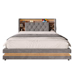 Upholstered Bed 140x200cm with Storage & LED, Velvet Dark Gray