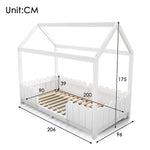 House bed 90x200 cm - versatile wooden children's bed with fall protection and slatted frame - white