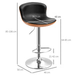 Kitchen Bar Stool Set of 2, Height-Adjustable Swivel with Footrest & Backrest, Faux Leather Black