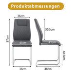 Scandinavian Dining Chairs Set of 4 Mesh Back Metal Legs - Dark Grey PU Leather