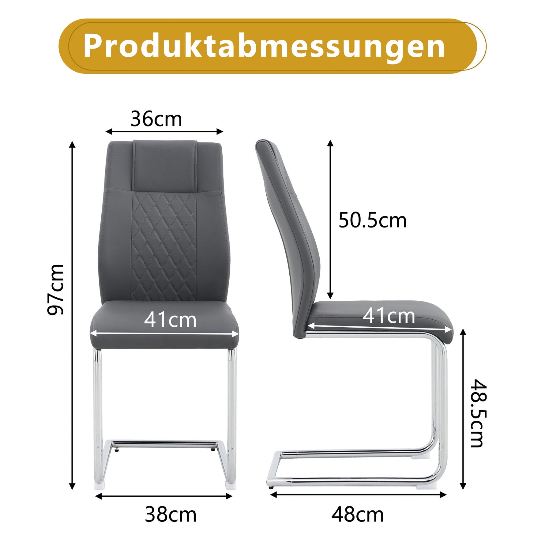 Scandinavian Dining Chairs Set of 4 Mesh Back Metal Legs - Dark Grey PU Leather