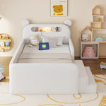 Children's Bear Bed 90x200cm with Storage & Night Light, White