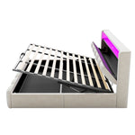 Upholstered Bed 180x200cm with Storage & LED, Beige Velvet