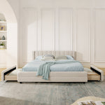 Double Bed 140x200cm Storage USB Port Chenille Beige