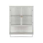 60CM Wall Cabinet with Glass Doors, Two-tier Enclosed Storage, Open Shelf, Towel Rack, White