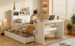 Children's Single Bed 90x200 with Storage Shelf in White Wood