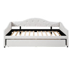 Daybed 90x200cm with Pull-Out Bed, Sofa Bed - Beige Linen