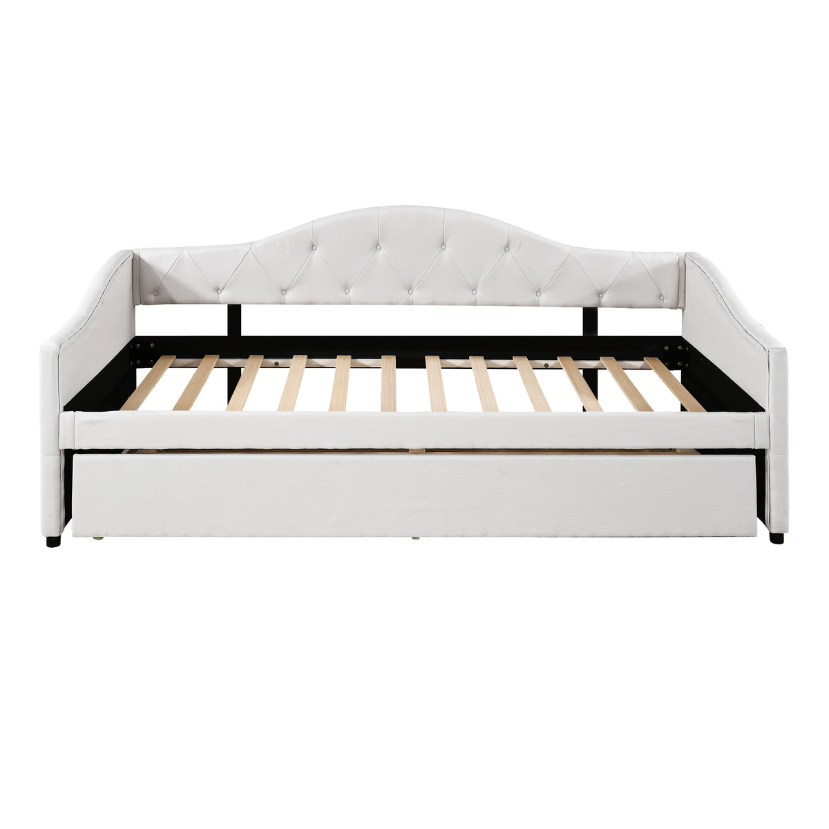 Daybed 90x200cm with Pull-Out Bed, Sofa Bed - Beige Linen