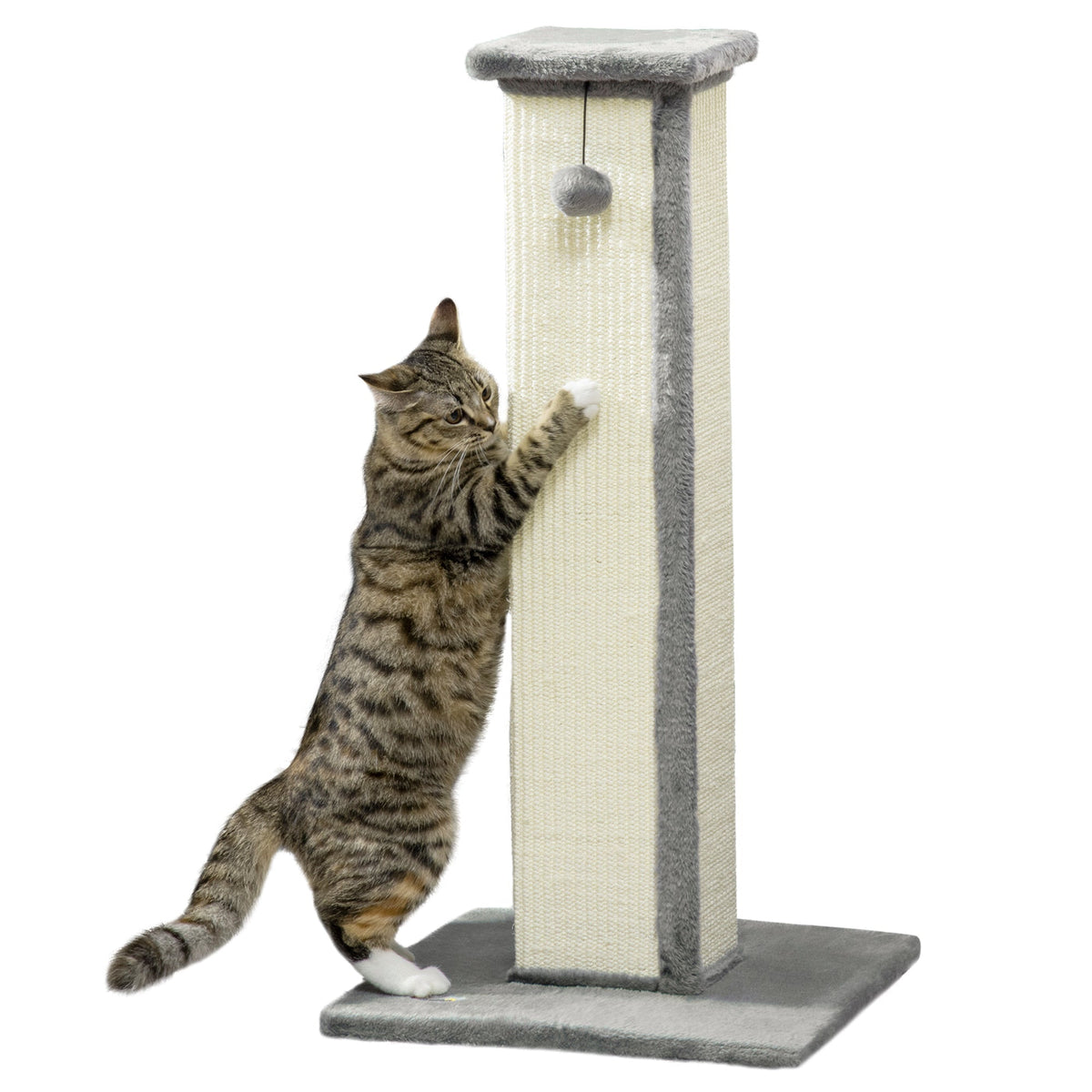 Sisal Scratching Post, 81cm high, play ball, for cats up to 5kg, Grey/Cream