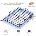 Floating Metal Bed with LED Lighting, 160x200 cm, Black
