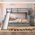 Bunk Bed with Drawers & Slide, 90x200/140x200, Grey