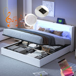 Upholstered Bed 160x200 with LED, Bluetooth, USB, Storage, PU Leather White