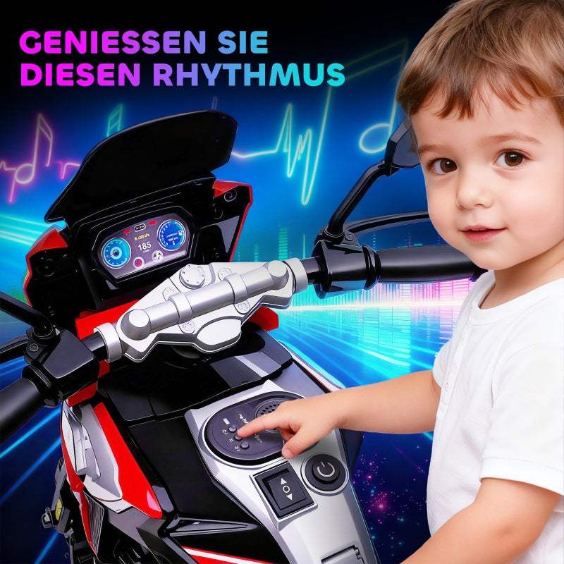 Electric Kids Motorcycle with Training Wheels, Lights and Music, Red