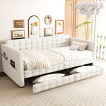 Upholstered Sofa Bed 90x190 with Storage & Drawers in Beige Velvet