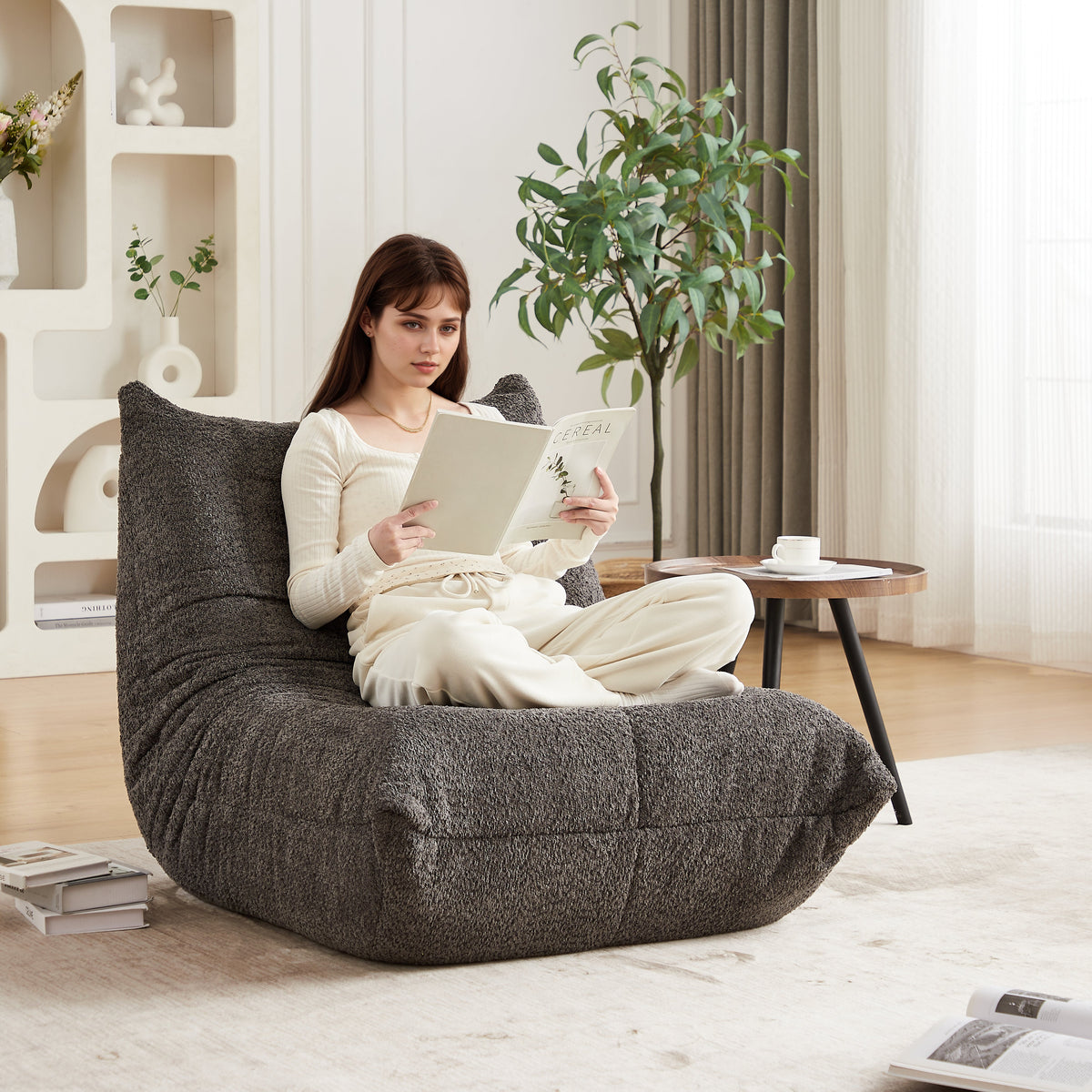 Togo Style Floor Lounge Chair Memory Foam - Chenille