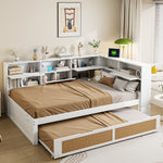Sofa Bed, 140*200 Multifunctional with Pull-out & Storage, Wooden White