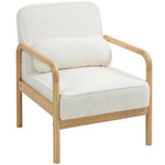 Armchair, Lounge Chair with Armrests, Wooden Legs, Bouclé Look, White