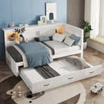 Sofa Bed Daybed with LED Lights, Pull-Out Bed and USB Charging, White