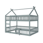 Bunk Bed, 140x200cm Family Bed with Stairs, Solid Wood, Grey