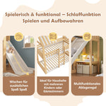 Children's Bunk Bed with Gable Roof, Shelf and 35cm Slide, 90x200cm, White and Natural Wood