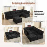 Modular Sofa 6-Seater 308cm, Ergonomic Storage Pockets, Corduroy Black