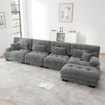 Modular Corner Sofa L-Shaped 4-Seater Couch Set Movable Ottoman DIY Chenille Grey