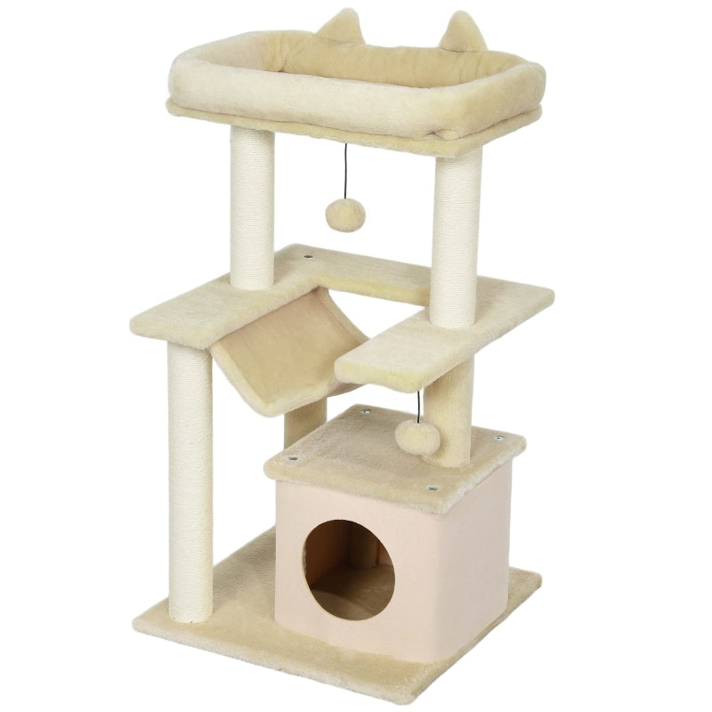 Cat Tree, Scratching Post, Perch, Hammock, Cream