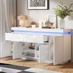 Sideboard 140x35x72.5cm High-Gloss LED 2 Drawers 4 Doors - White