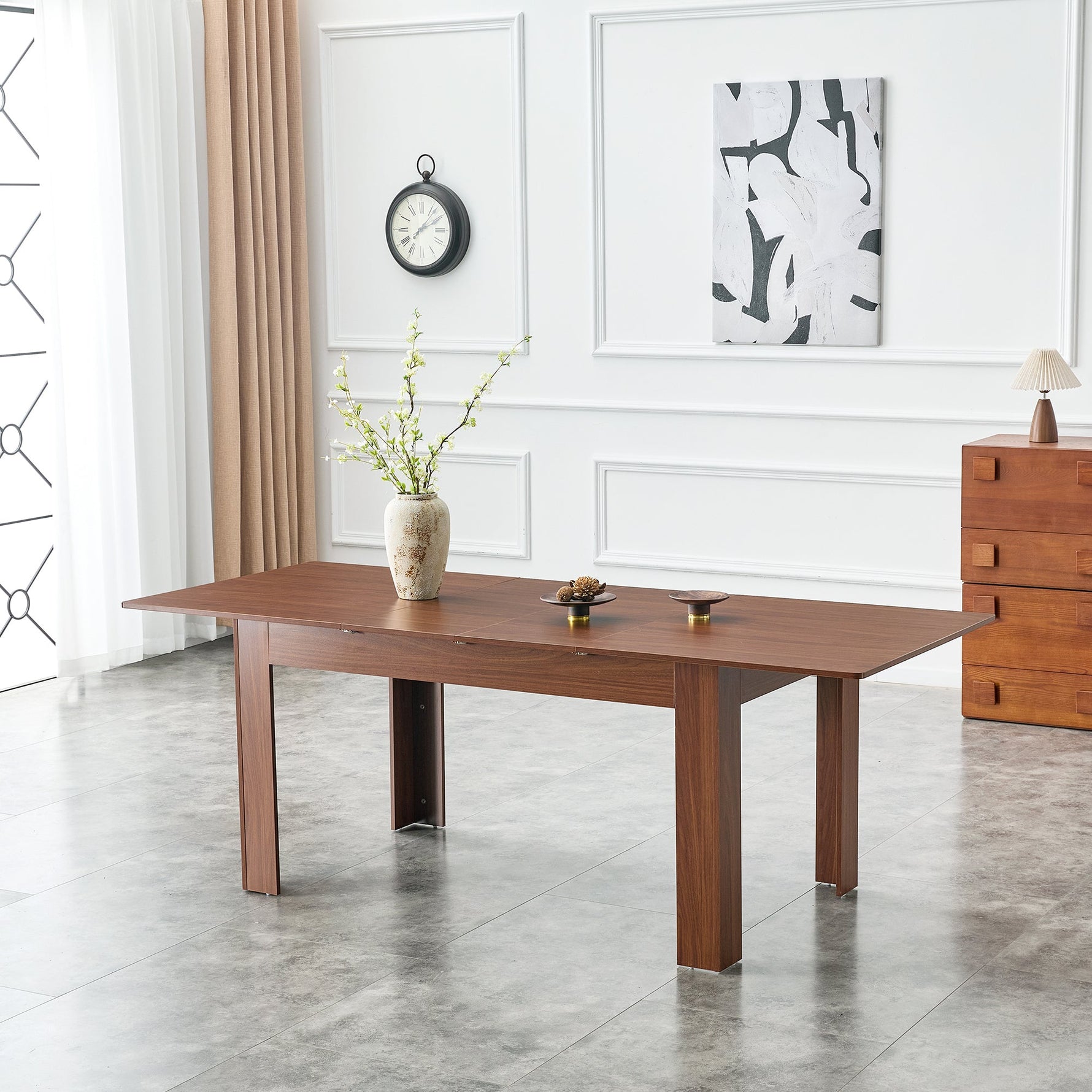 Extendable Dining Table with 2 Drop Leaves, Rectangular Space-Saving Design, Walnut Finish