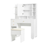 Illuminated Dressing Table with Mirror and Stool, Adjustable Brightness and Storage Drawers, White