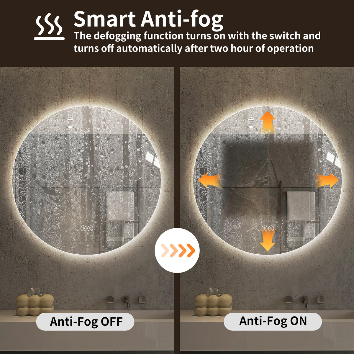 Round LED Bathroom Mirror 70 cm - Anti-Fog Dimmable HD Silver Glass