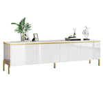 TV Stand Modern High-Gloss with 4 Cabinet Doors and Storage, Gold Edge Banding