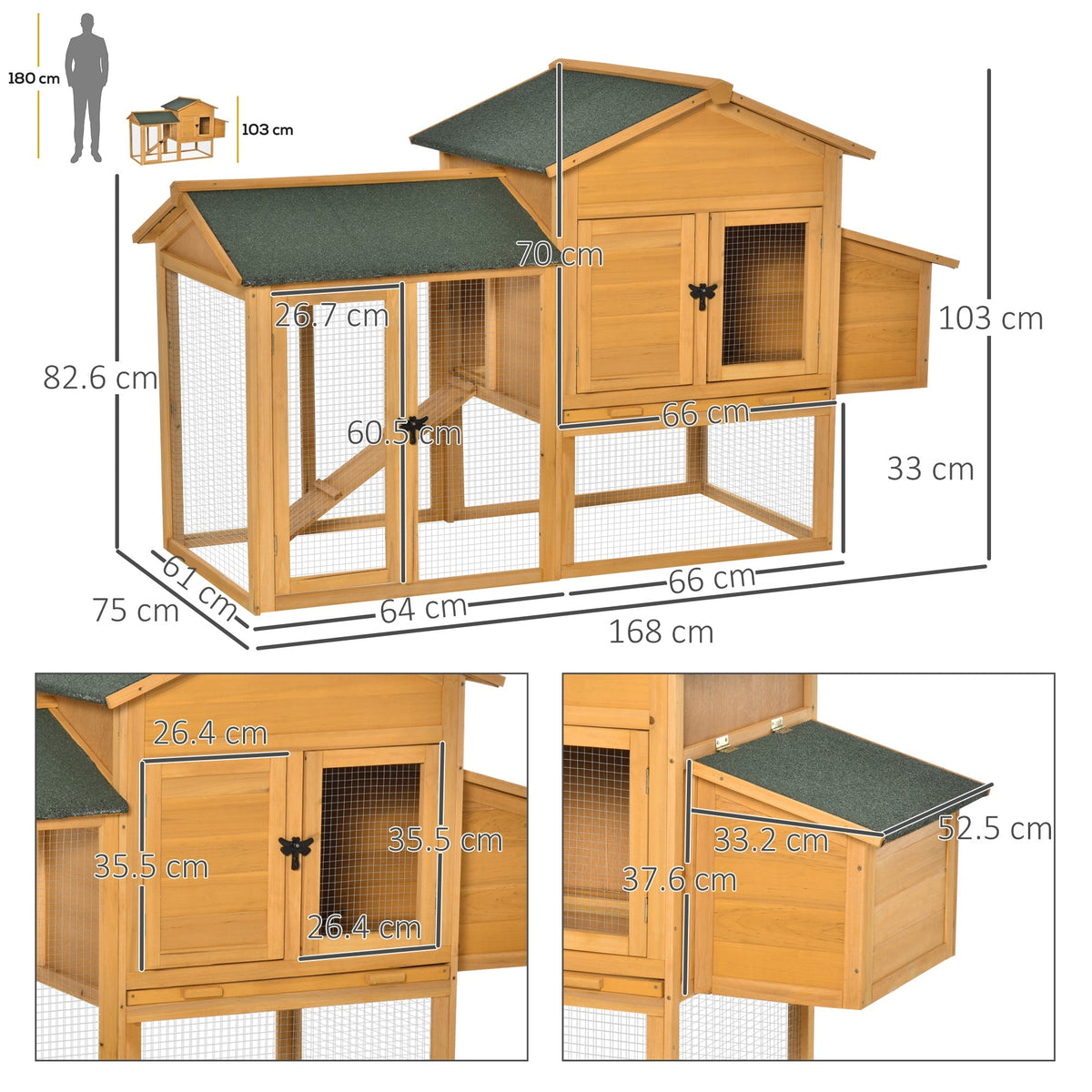 Bantam Chicken Coop with Run & Nesting Box, Fir Wood Yellow Green
