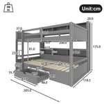 Bunk Bed 90x200cm Single Bed with Drawers Storage Without Mattress Grey