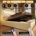 Double Bed 180x200cm Hydraulic Storage LED USB Charging Curved Headboard Beige Velvet